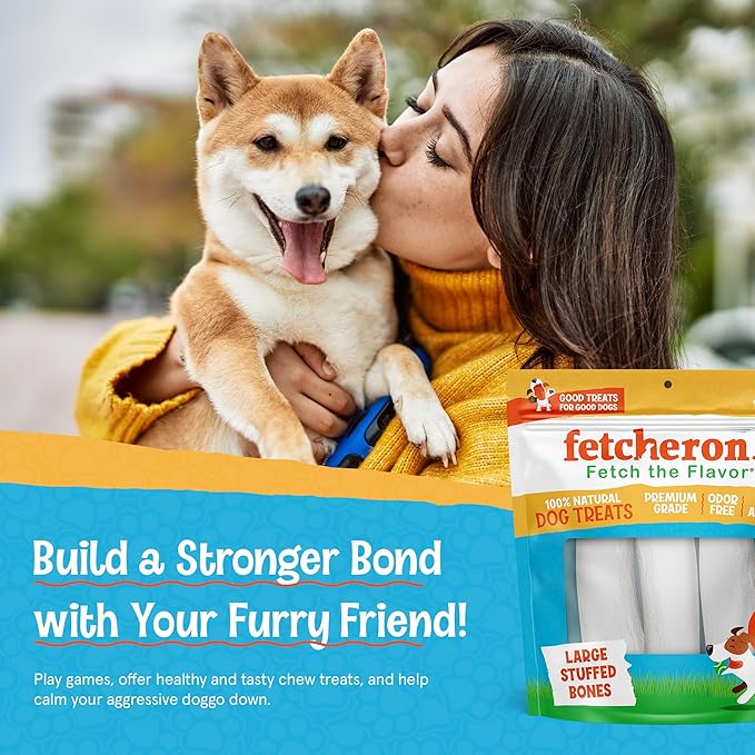 Variety Pack Stuffed Dog Bones (Flavors: Bacon & Cheese, Peanut Butter, and Beef) - 5-6 Inch Long Dog Treats - Natural Stuffed Dental Dog Bone Treats for Dogs - 3 Pack