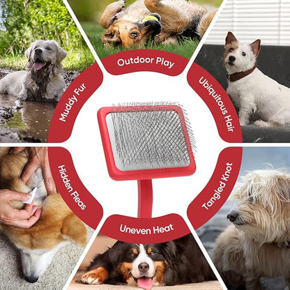 Dog Slicker Brush for Dogs - Doodle Brush for Poodles - Grooming & Slicker for Goldendoodles - Soft and Comfortable, Easy to Clean (Red)