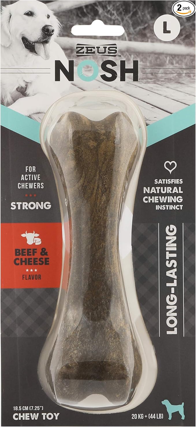 ZEUS Nosh Strong Dog Chew Bones, Dog Chew Toys for Aggressive Chewers, Long Lasting Beef & Cheese Flavor, Large