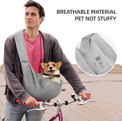 Dog Carrier Sling - Ultra Breathable Reversible Puppy Carrier Purse with Storage Pocket, Travel Safety Harness, Hand-Free Dog Sling Carrier for Carry Small Dogs and Cats, Dog and Cat Harness(Gray)