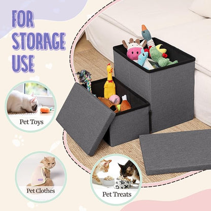 downluxe Dog Stairs for Small Dogs, Foldable Dog Steps for Bed, Sofa and Chair, Non-Slip Pet Steps with Cat Scratcher and Condo (2-Step Pet Stairs, Dark Grey)