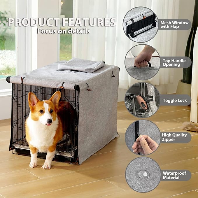 600D Dog Crate Cover, Waterproof Pet Kennel Cover with Storage Bag, Dog Cage Cover Fit for 48 Inch Wire Crate, 48 Inches, Gray (Cover Only)