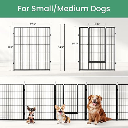 Dog Playpen 32 Inch 8 Panels, Heavy Duty Metal Pet Playpen Indoor Outdoor for Camping, Yard, RV, Garden Fence, Privacy Patio, Black