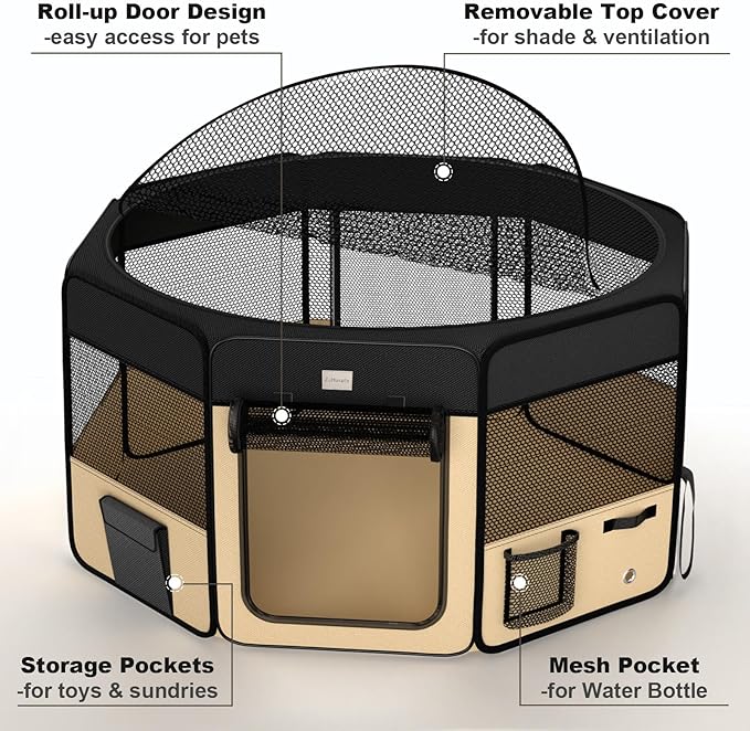 48" Indoor Outdoor Pet Playpen Cage. Best Exercise Kennel for Your Dog, Cat,Kitten, Rabbit, Puppy, Hamster or Guinea Pig. Portable Pen with Carry Bag for Easy Travel (48"x48"x24"H, Black)