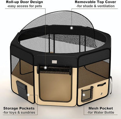 48" Indoor Outdoor Pet Playpen Cage. Best Exercise Kennel for Your Dog, Cat,Kitten, Rabbit, Puppy, Hamster or Guinea Pig. Portable Pen with Carry Bag for Easy Travel (48"x48"x24"H, Black)