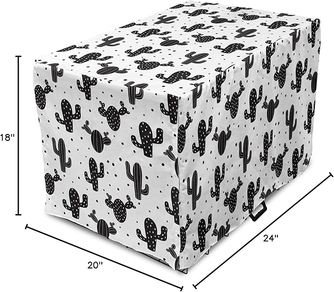 Ambesonne Cactus Dog Crate Cover, Monochrome Saguaro Succulent Botanical Continuous Pattern Plain Background, Easy to Use Pet Kennel Cover for Cats & Medium Dogs, 24 Inch, Charcoal Grey