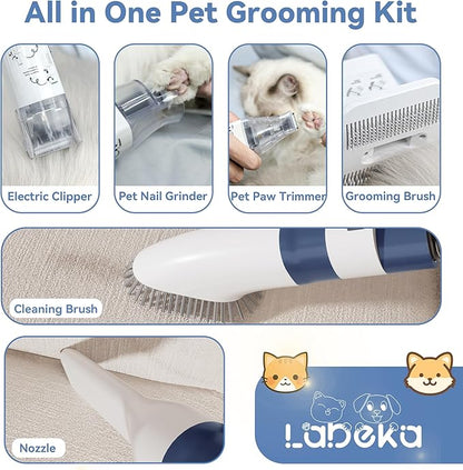 6-in-1 Pet Grooming Kit with Vacuum Brush | Low Noise Deshedding Tool, Dog Hair Clippers & Scissors | Shedding Control for Dogs Cats Clean up