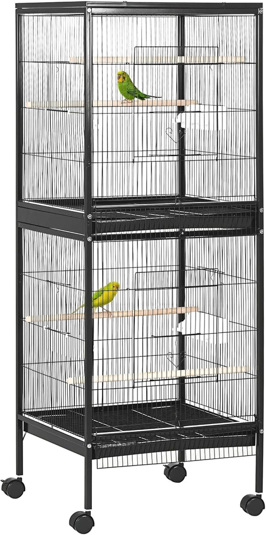 PawHut Large Bird Cage with 1.7 ft. Width for Wingspan, Bird Aviary Indoor with Multi - Door Design, Fit for a Canary, Finch, Conure, 55", Black
