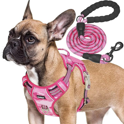 Heavy Duty Tactical Dog Harness for Medium Dogs, No Pull Adjustable Pet Harness Reflective Service Training Easy Control Pet Vest Military K9 Working Dog Harnesses- Medium, Pink Camo