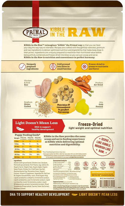 Primal Kibble in The Raw, Freeze Dried Dog Food, Puppy Recipe, Scoop & Serve, Made with Raw Protein, Whole Ingredient Nutrition, Crafted in The USA, Dry Dog Food 1.5 lb Bag