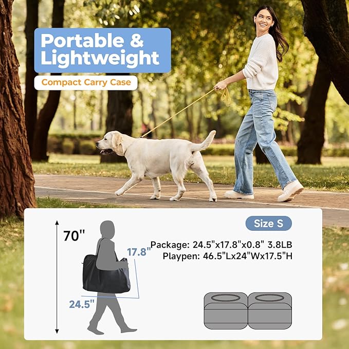 2-in-1 Dog Playpen 46.5''Pop Up Cat Pet Playpen, Assembly-Free Indoor Outdoor Kitten Enclosure, Breathable Cat Cage Portable Puppy Tent Crates Kennel for Small Animals(No Divider, Unified Space)