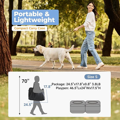 2-in-1 Dog Playpen 46.5''Pop Up Cat Pet Playpen, Assembly-Free Indoor Outdoor Kitten Enclosure, Breathable Cat Cage Portable Puppy Tent Crates Kennel for Small Animals(No Divider, Unified Space)