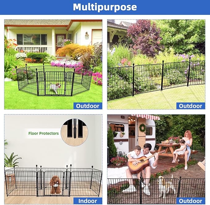 ADAVIN 24 in(H) Garden Fence with Gate, 8 Panels Total 19.7 Ft(L), Heavy Duty Iron Metal Animal Barrier Fence, Dog Fence Outdoor for Yard, Temporary Fencing, No Dig Garden Border Fencing