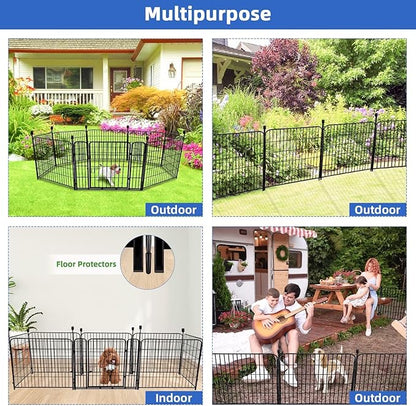 ADAVIN 24 in(H) Garden Fence with Gate, 8 Panels Total 19.7 Ft(L), Heavy Duty Iron Metal Animal Barrier Fence, Dog Fence Outdoor for Yard, Temporary Fencing, No Dig Garden Border Fencing
