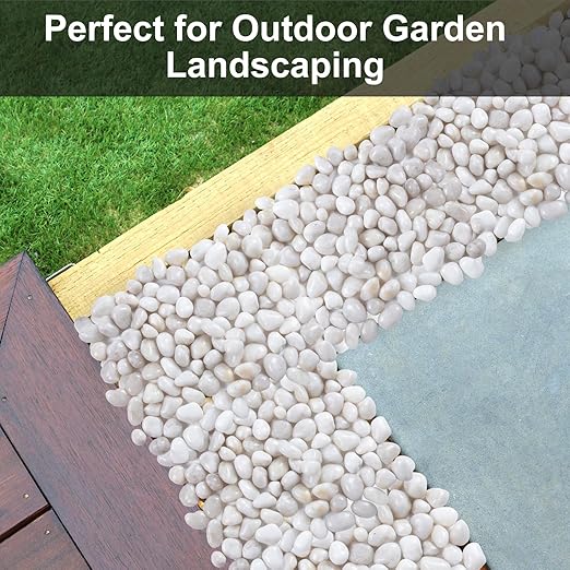 10LB White River Rock- High Polished Pebbles for Indoor Plants- Decorative Stones for Aquarium Fish Tank - White Rocks for Outdoor Garden Landscaping - 0.3"-0.8"