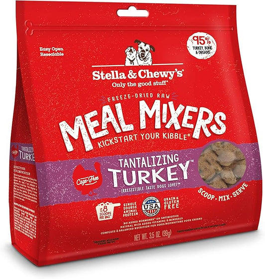 Stella & Chewy's Freeze Dried Raw Tantalizing Turkey Meal Mixer  Dog Food Topper for Small & Large Breeds  Grain Free, Protein Rich Recipe  3.5 oz Bag