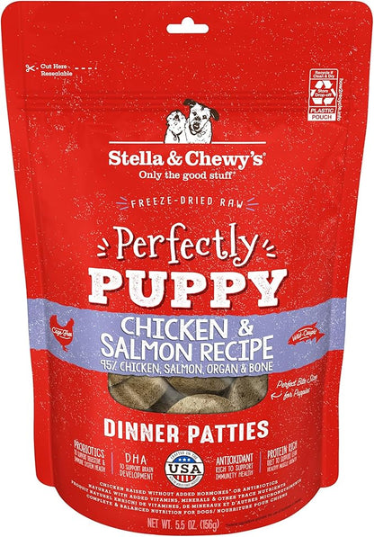 Stella & Chewy's Freeze Dried Raw Dinner Patties  Crafted for Puppies  Grain Free, Protein Rich Perfectly Puppy Chicken & Salmon Recipe  5.5 oz Bag