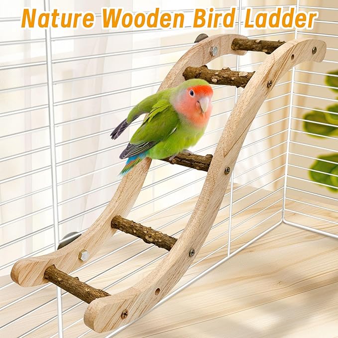 Hamiledyi Nature Wooden Bird Ladder Pet Parrots Climb Bridge Exercise Stands for Parakeet Climbing Chewing Bridge Bird Cage Accessories for Cockatiel Parakeet Lovebirds Budgie