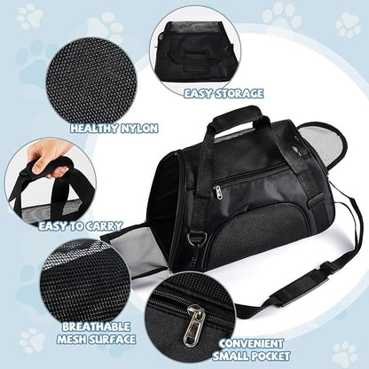 Sweetude 4 Pcs Cat Carrier Soft Pet Carrier for Cat Under 13lbs, 16.9X 11x 7.5 Inch, Soft Sided Foldable Comfortable Portable Carrying Bag for Cat Small Dog Pet Travel (Black, Gray)