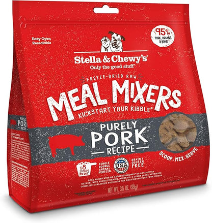 Stella & Chewy's Freeze Dried Raw Purely Pork Meal Mixer  Dog Food Topper for Small & Large Breeds  Grain Free, Protein Rich Recipe  3.5 oz Bag