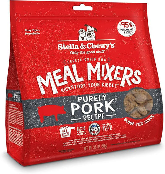Stella & Chewy's Freeze Dried Raw Purely Pork Meal Mixer  Dog Food Topper for Small & Large Breeds  Grain Free, Protein Rich Recipe  3.5 oz Bag