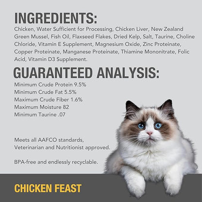 Feline Natural Wet Cat Food Pate, Chicken Feast, 6 Oz Cans (Pack of 12), Grain Free, Made in New Zealand with Cage-Free Chicken, Single Source, Limited Ingredient