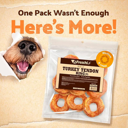 Afreschi Natural Turkey Tendon Ring (M) 10 oz, Turkey Sourced from USA, All Natural Puppy Chew, Hypoallergenic, Rawhide Alternative, for Medium Breeds