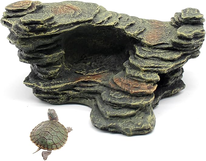 Turtle Basking Platform Shale Scape Step Ledge, Reptile Ladder Resting Terrace Aquarium Decor, Great for Reptiles, Amphibians, Frogs, Small Turtle