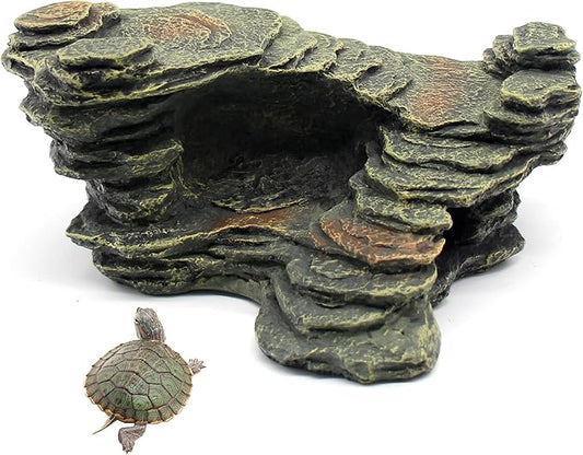 Turtle Basking Platform Shale Scape Step Ledge, Reptile Ladder Resting Terrace Aquarium Decor, Great for Reptiles, Amphibians, Frogs, Small Turtle
