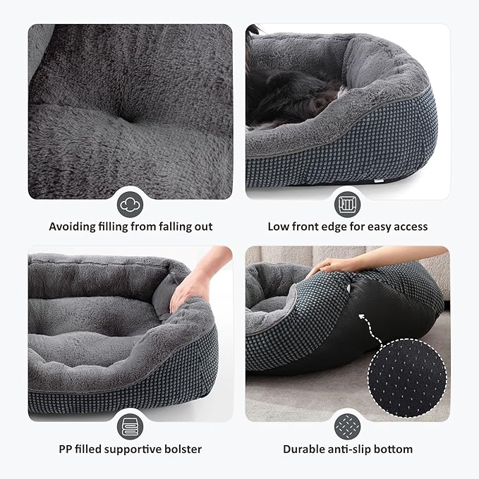 INVENHO Large Dog Beds for Large Dogs Washable, Rectangle Dog Beds Large Sized Dog, Orthopedic Dog Bed, Warming Soft Sleeping Puppy Bed Durable Pet Bed with Anti-Slip Bottom L(35"x25"x10")