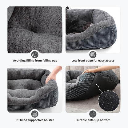 INVENHO Medium Dog Beds for Medium Dogs Washable, Rectangle Dog Bed Medium Size Dog, Orthopedic Dog Bed, Warming Soft Calming Sleeping Puppy Bed Durable Pet Bed with Anti-Slip Bottom M(30"x24"x9")