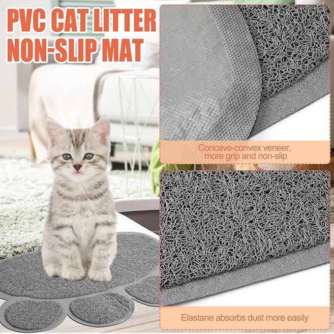 7 Pcs Small Cat Kitten Starter Kit Cat Litter Box with Shovel Paw Litter Mat Double Automatic Kitten Bowls Toy Teaser Stick Collar Essentials Kits for 1-3 Lbs Beginner(Simple,Orange)
