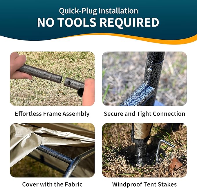 Dog Tent Outdoor, Extra Large Dog House Outside, Big Dog Shade Shelter Waterproof Weatherproof Doghouse Canopy with Ground Nails, Sun Rain Cover for Pet Cat Goat Livestock, 4'x 4'x 3.3', Tan