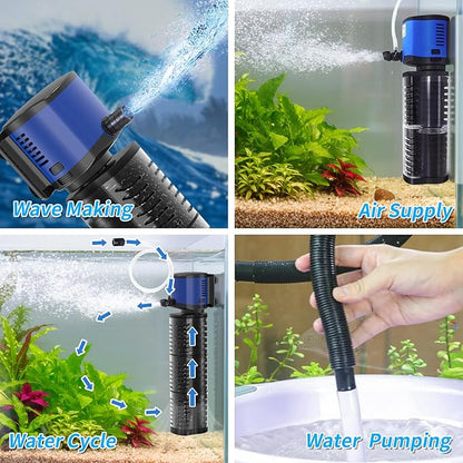 TARARIUM Aquarium Filter Pond Pump 660GPH for 75-300 Gallon Fish Tank, 8ft. High Lift Dry Burning Protection Biochemical Submersible Internal Powerful Pump 4 in 1, Saltwater Freshwater Large