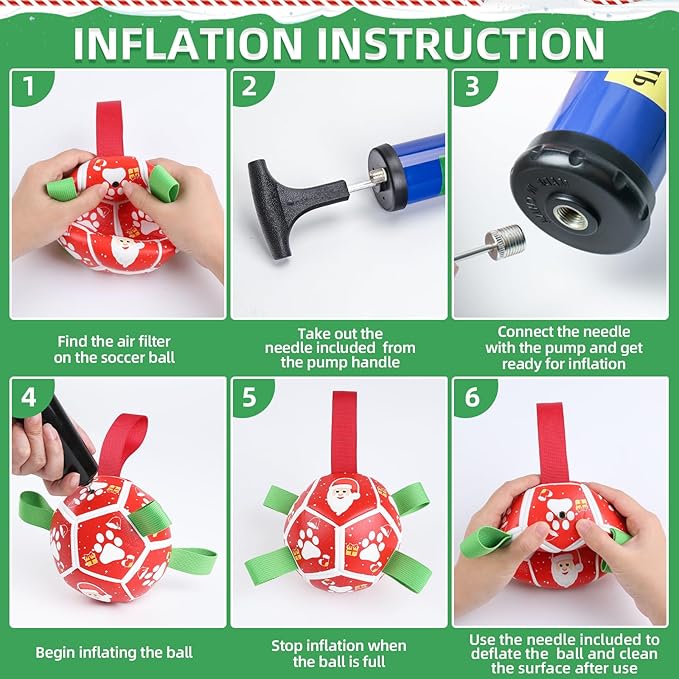 QDAN Christmas Dog Toys Soccer Ball with Straps, Outdoor Interactive Dog Toys for Tug of War, Puppy Birthday Gifts, Dog Tug Toy, Dog Water Toy, Durable Dog Balls for Small Dogs（5 Inch）