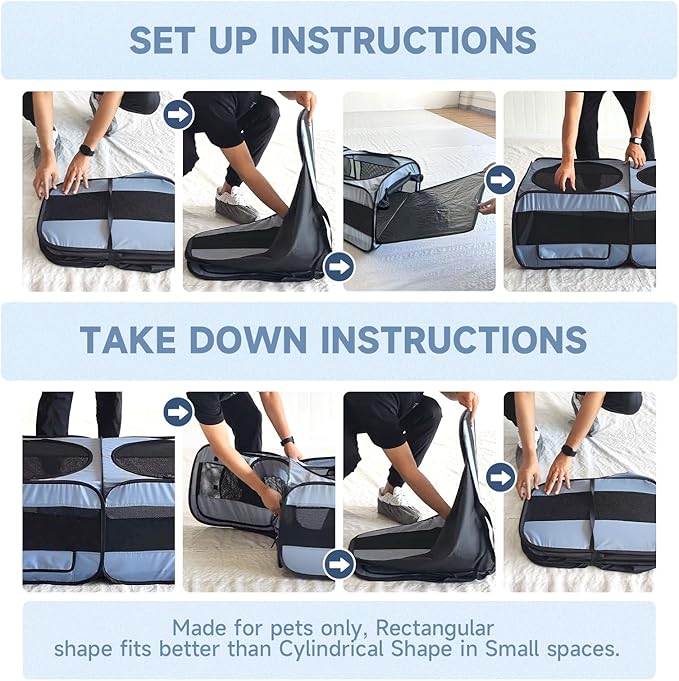 2-in-1 Dog Playpen, 46.5'' Pop Up Cat Puppy Pet Playpens Indoor/Outdoor Cats Enclosed, Cat Dog Tent Crate Cage Kennel, Portable Playpen for Kitten, Small Animals Play Pen(No Divider, Unified Space)