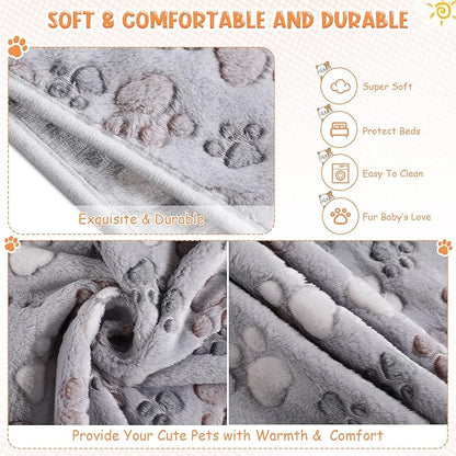 Tatuo 4 Pcs Dog Blanket Pet Puppy Blanket Puppy Teething Toys Paw Print Fleece Blanket for Pet Cat Soft Warm Sleep Mat Guinea Pig Cage Blanket(X-Large(41 x 30 Inch),Gray)