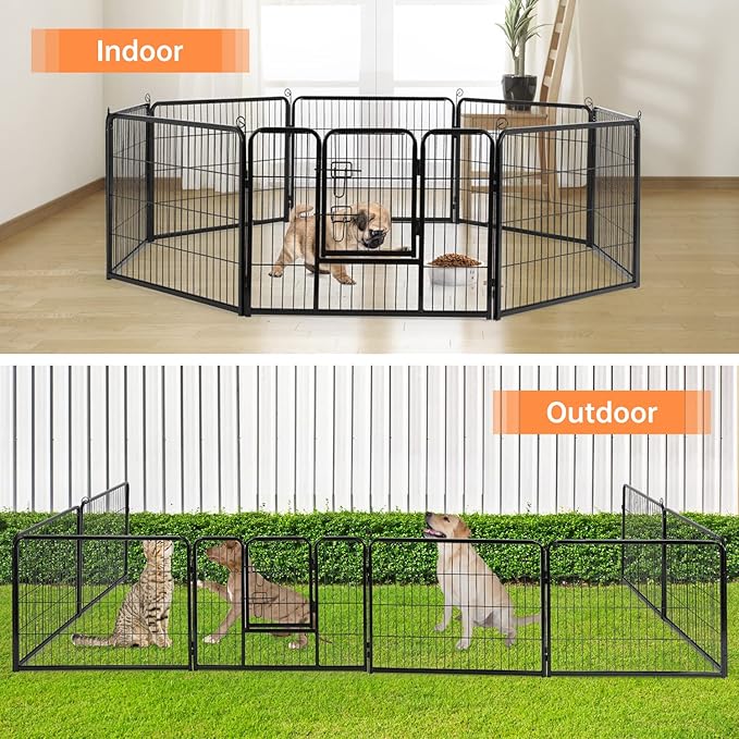 BestPet | Dog Playpen | 24 Inch, 8 Panels | Heavy Duty Metal Pet Exercise Pen | Indoor Outdoor Fence Panels | Rust-Resistant, Removable, Tool-Free Setup | Anti-Skid, Expandable Design