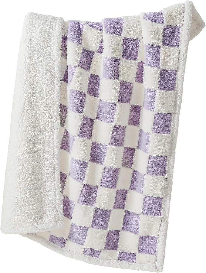 Lesure Waterproof Dog Blanket for Large Dogs - Washable Double Sided Dog Blankets with Warm Jacquard Shag and Soft Sherpa Fleece, Pet Cat Blanket for Bed Protection, 3D Textured Cloud, Purple