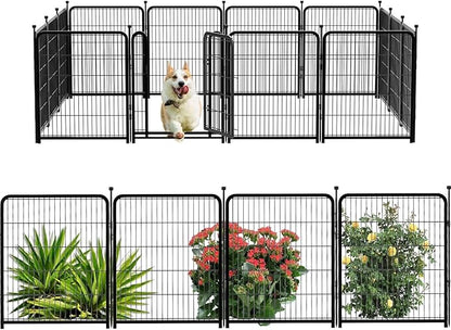 Dog Playpen 48 inch(H) 8 Panels Total 17.7 Ft(L) Dog Fence Outdoor for Yard. Wide Door Low Thresholdï¼_etal Dog Pen Heavy Duty Pet Puppy Exercise Pen for Rv Camping Garden Yard