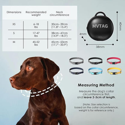 Dog Tracker GPS Collar No Monthly Fee, Real-Time Mini Pet Tracker for Small Medium Large Dogs, Reflective Waterproof Dog Tracking Collar with Bell, Indoor & Outdoor (Only for iOS)