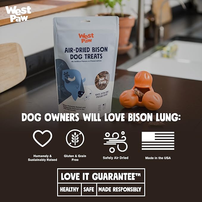 WEST PAW Air Dried Bison Lung Dog Treats  Farm Fresh Bison Lung Snacks for Dogs  Wholesome Canine Treat  Vitamins, Minerals, Proteins  One-Ingredient Treat  2.5 Oz. (1 Pack)