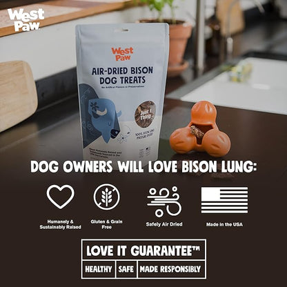 WEST PAW Air Dried Bison Lung Dog Treats  Farm Fresh Bison Lung Snacks for Dogs  Wholesome Canine Treat  Vitamins, Minerals, Proteins  One-Ingredient Treat  2.5 Oz. (1 Pack)