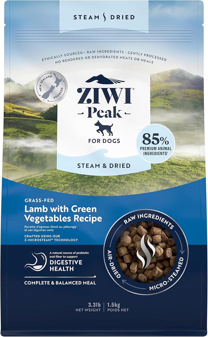 ZIWI Peak Steam & Dried Dog Food - Grass-fed Lamb w/Vegetables - High Protein, Low Carb, All Breeds & Lifestages, for Digestive Health (52.8oz)