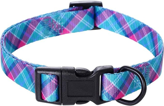 Mile High Life Dog Collar | Cute Puppy Collars | Lightweight Girl Dog Collar | Soft Boy Dog Collars | w Geometric Ocean Wavy Pattern (Green/Red, Small)