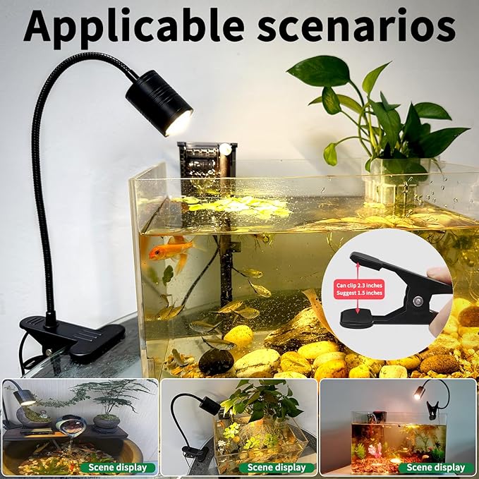 LED Aquarium Light, 4W Clip-on Fish Tank Lamp, 3 Colors, 17.8 Inch Flexible Arm, Full Spectrum for Plants and Coral