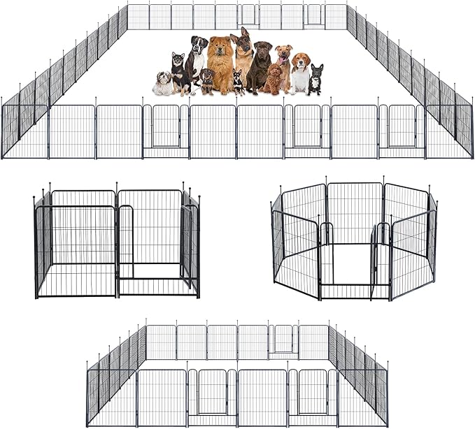 Dog Playpen,Portable Outdoor Dog Fence, Dog Playpen for Large/Medium/Small Dogs, Dog Fences for The Yard,with Doors Foldable Metal (32 inch, 40 Panels)