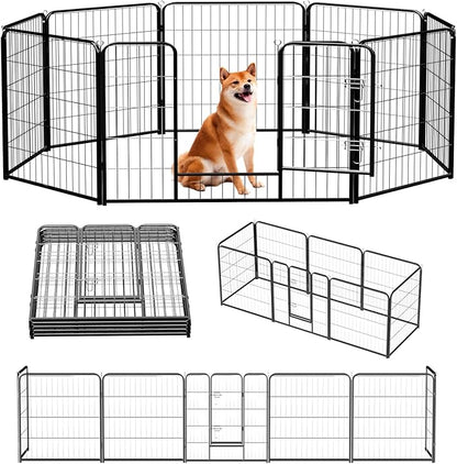 Dog Playpen with Door, Dog Fence for Outdoor & Indoor, 8 Panels 32 inch Height, Black