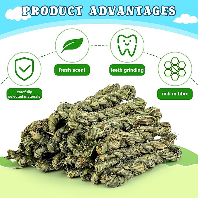 25pcs Rabbit Timothy Hay Toy for Bunny Small Animal Treats Natural Grass Stick Chew Toys Snacks Molar Teeth Grinding for Guinea Pigs Chinchillas Hamsters