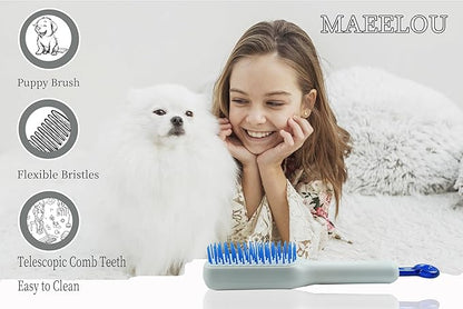 Stretchable Puppy Brush ï¼ Soft Dog Brush - Gentle Grooming Brush for Small Dogs, Perfect for Yorkie, Shih Tzu, Maltipoo ï¼_og Hair Remover Brush (White)